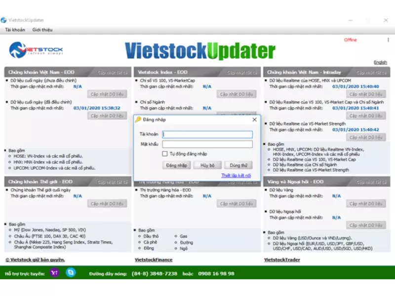 Khởi động phần mềm dữ liệu Amibroker Vietstock Updater