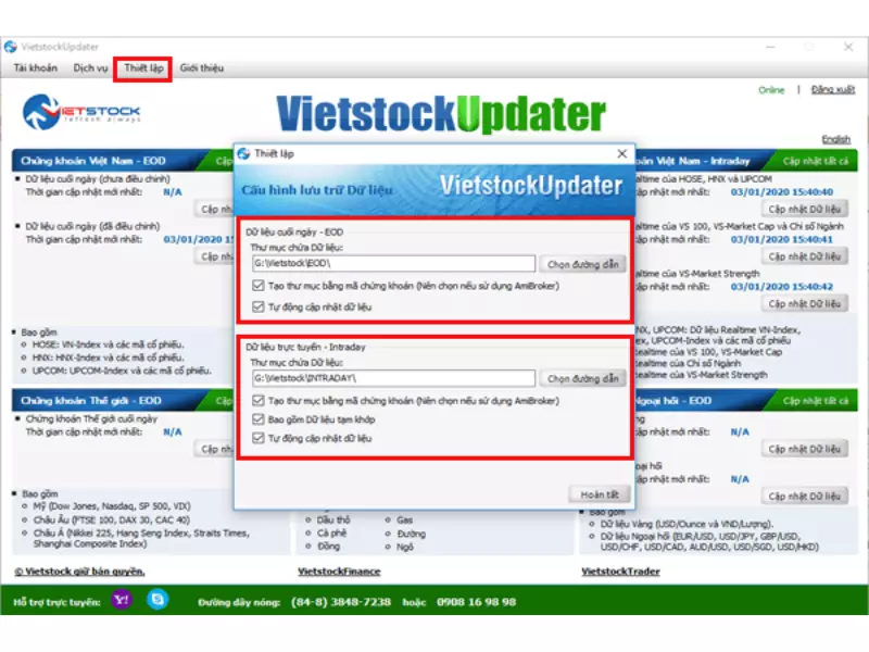 Thiết lập lưu trữ dữ liệu Amibroker Vietstock Updater