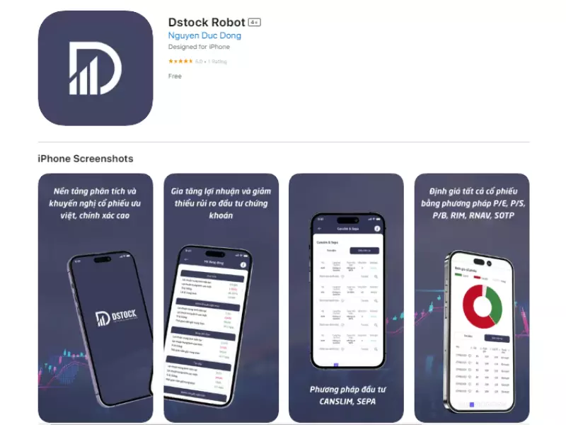 Phần mềm Robot chứng khoán Dstock phân tích điểm mua/bán chính xác cực cao, nhà đầu tư tải trực tiếp tại IOS, ANDROID.
