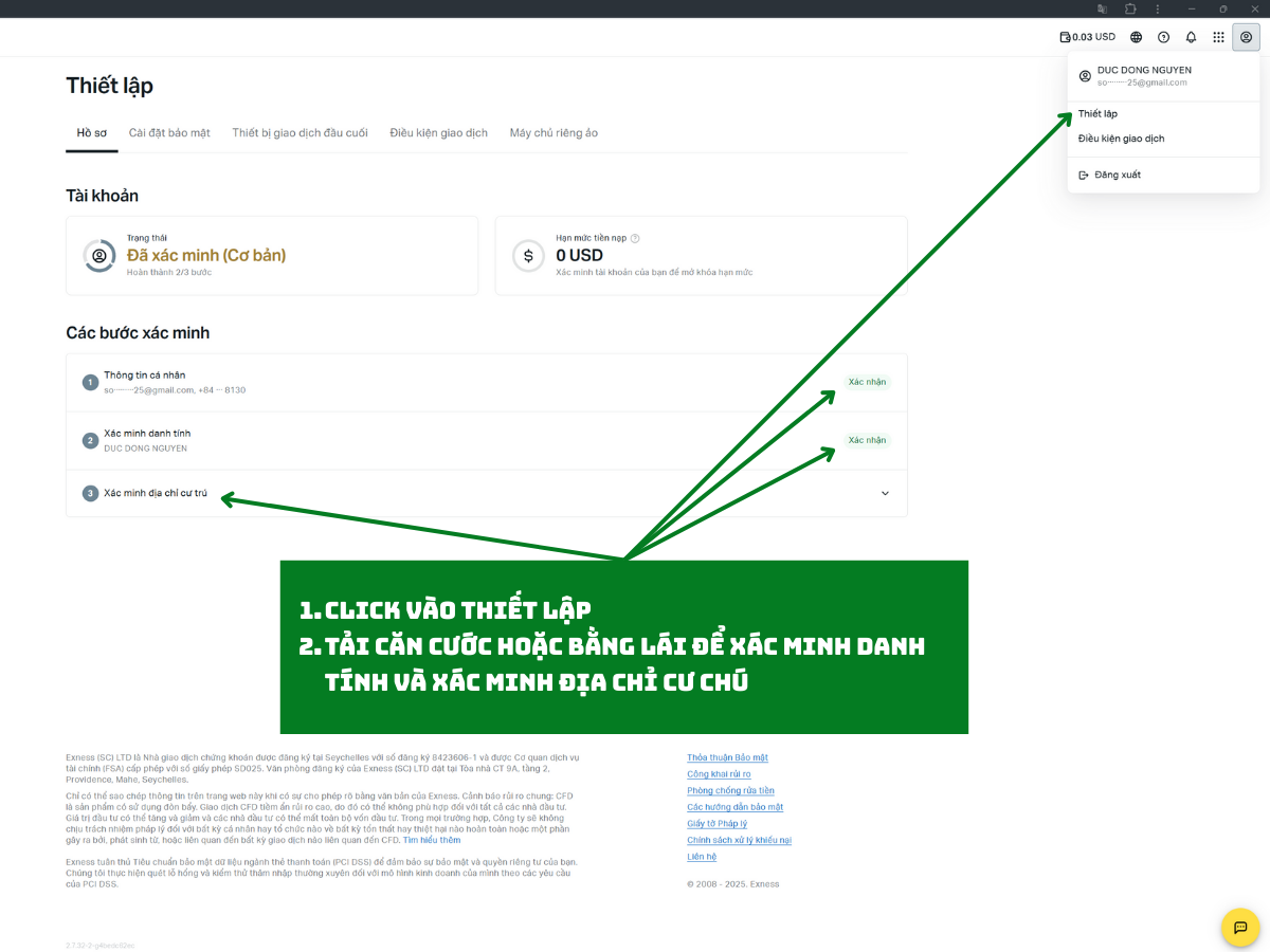 Các bước xác minh tài khoản Exness