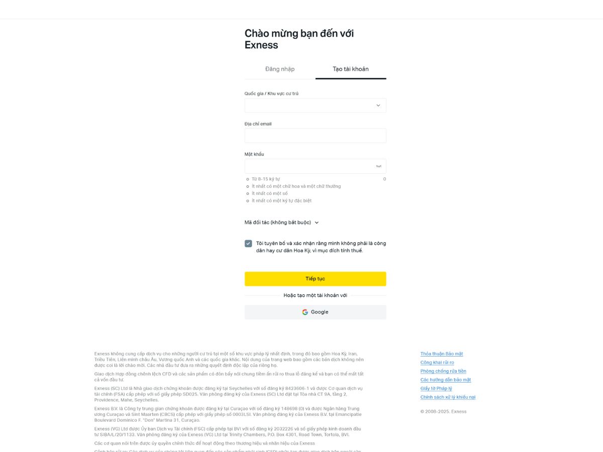 Mở tài khoản Exness